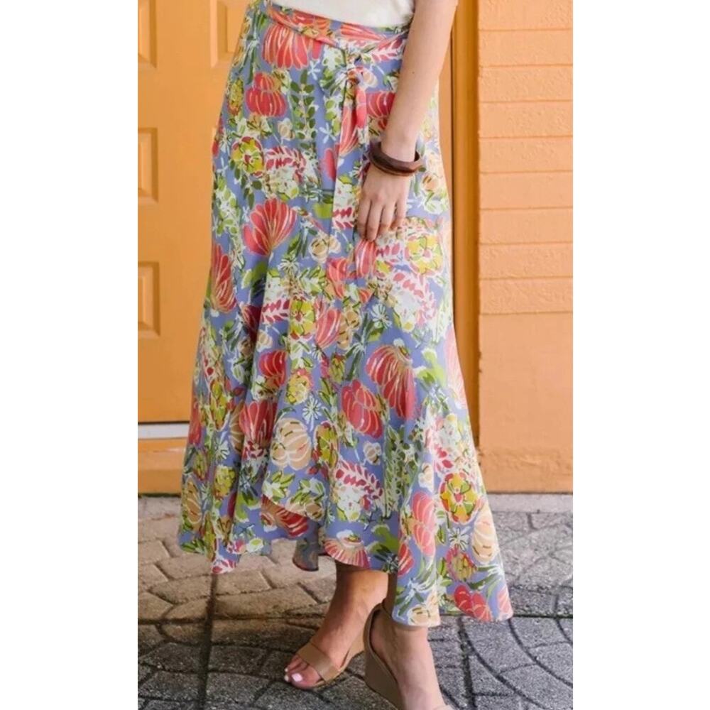 Matilda Jane Pretty Floral Maxi Skirt Small Flowy Tie Waist Blue Pink Cottage